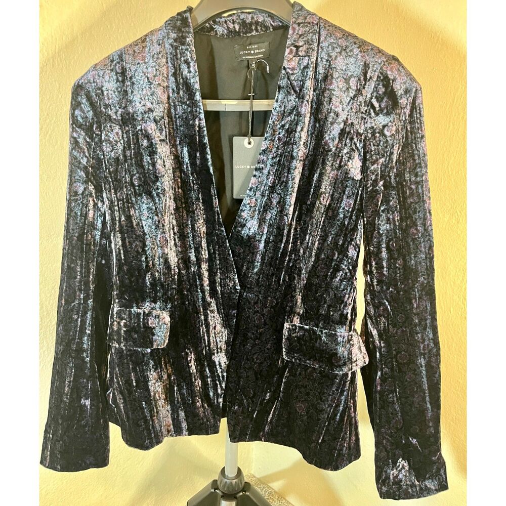 Lucky Brand Jacket Women's 4 Purple Crushed Velvet Long Sleeve Blazer NWT